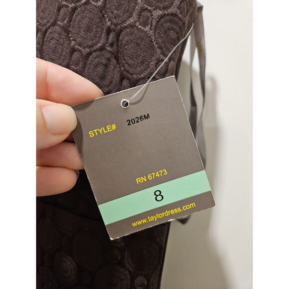 NWT TAYLOR Brown RUFFLED Sheath DRESS SZ 8 $148 Fitted Waist Textured Boutique - Picture 4 of 10
